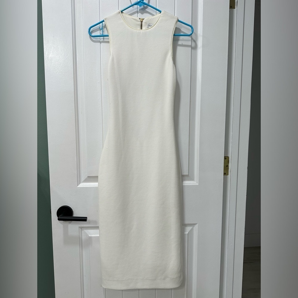Dress the Population Ivory White Bodycon Open Back Midi Dress